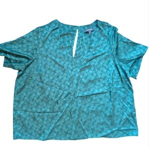 ModCloth Teal Dot Jacquard Keyhole Neck Short Sleeve Blouse Plus Size 1X